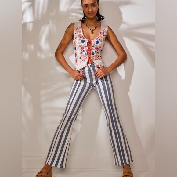 Free People Firecracker Striped Star High Waisted Flare Leg Stretch Denim Jeans - Picture 7 of 8